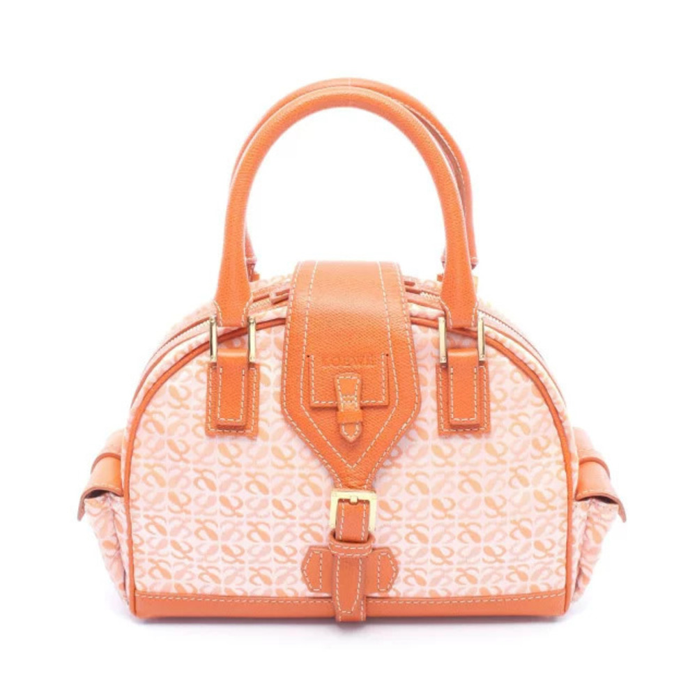 Loewe Anagram Bowling Bag Handbag Canvas Leather Orange
